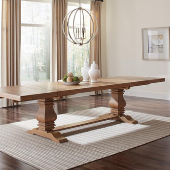 Florence Collection Double Pedestal Extension Dining Table - Rustic Smoke