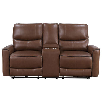 Greenfield Power Reclining Console Loveseat - Saddle Brown
