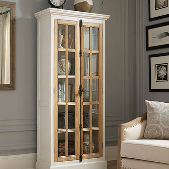 Antique White & Natural Glass Door Cabinet