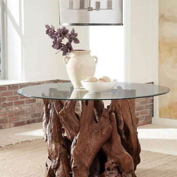 Asbury Tree Stump Glass Top 60" Round Dining Table