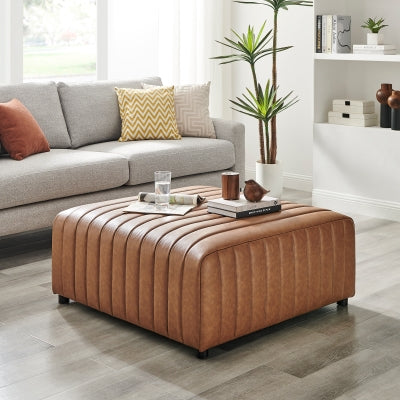 Harland Faux Leather Square Ottoman - Vintage Cider