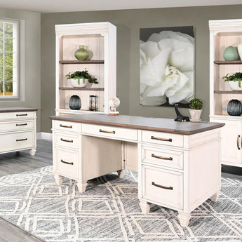 Worthington Double Pedestal Desk - Marble White/Buckskin