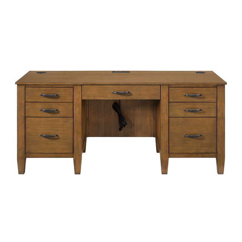 Portico Collection Double Pedestal Desk - Medium Oak Finish