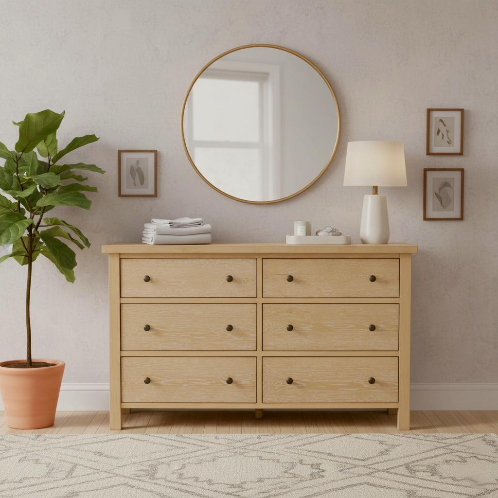 Emelia Six Drawer Dresser - Natural