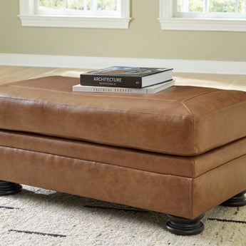 Burleson Leather Ottoman - Caramel