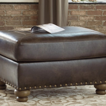 Joshua Faux Leather Ottoman - Coffee Brown