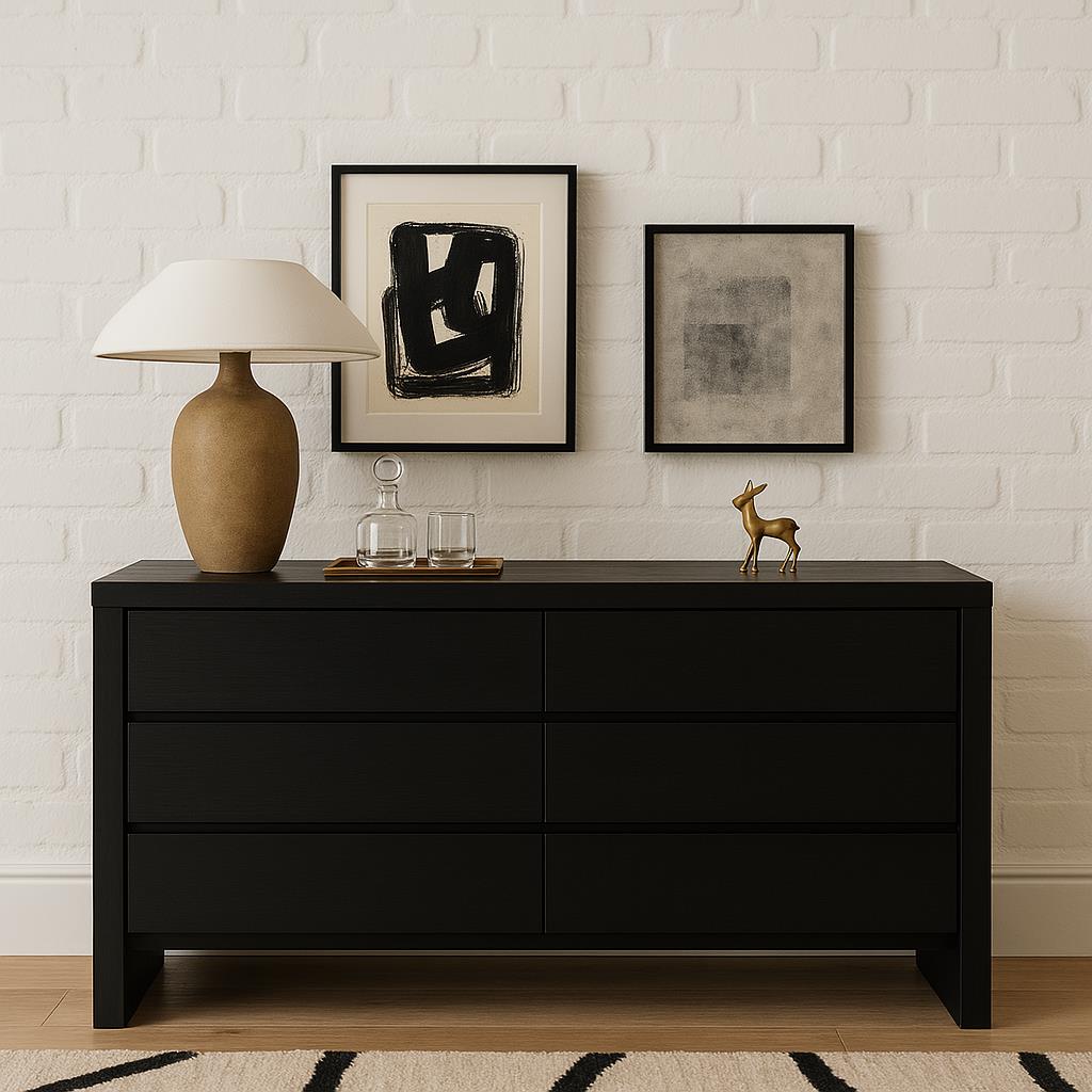 Flo Collection Six Drawer Dresser - Black