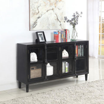 Sylvia Antique Black Glass Door Cabinet