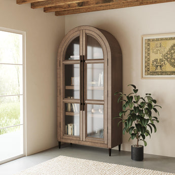 Orion Arched Glass Door Cabinet - Weathered Oak