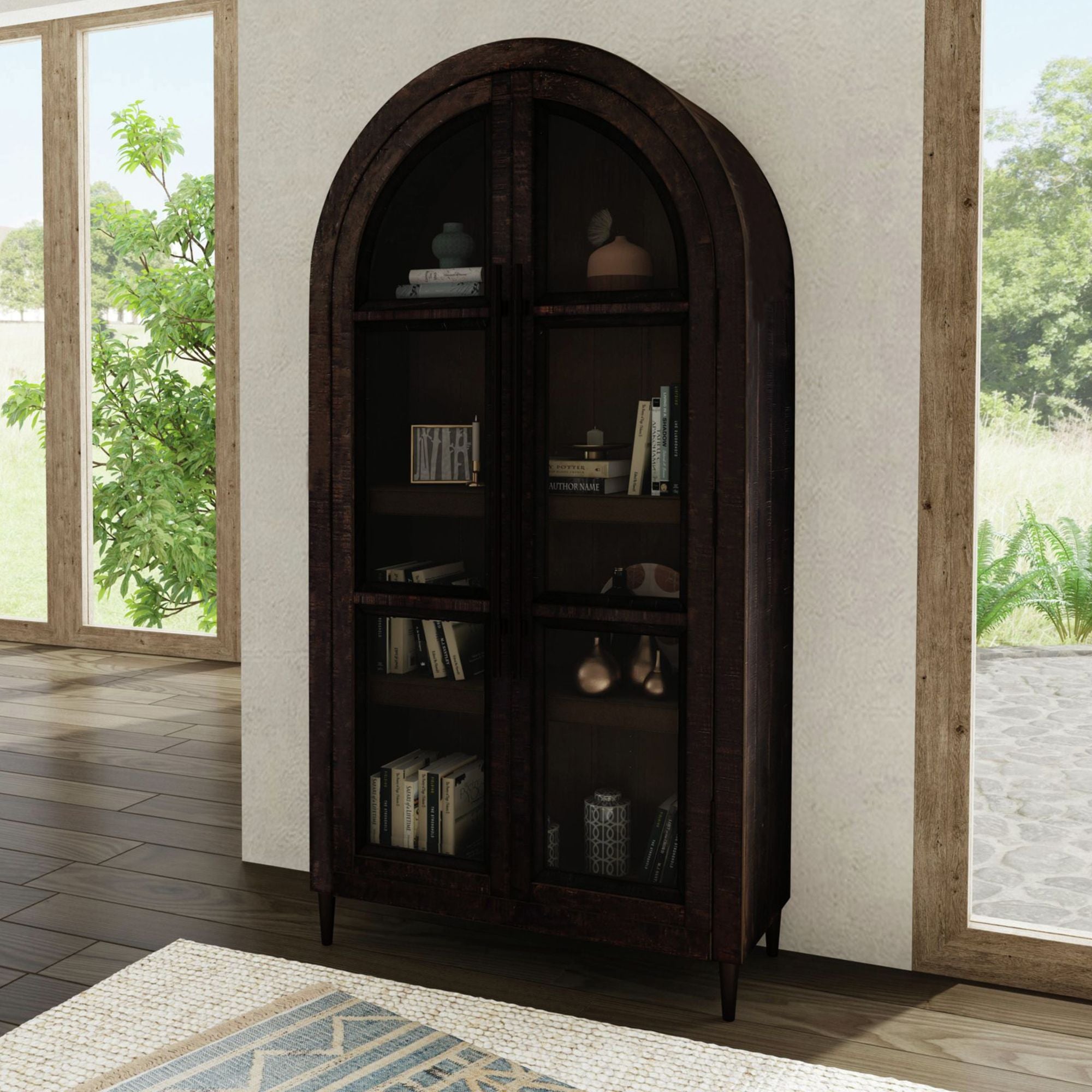 Santiago Arched Glass Door Cabinet - Espresso
