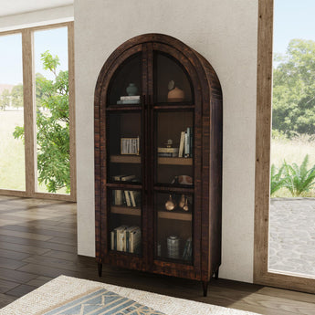 Santiago Arched Glass Door Cabinet - Espresso