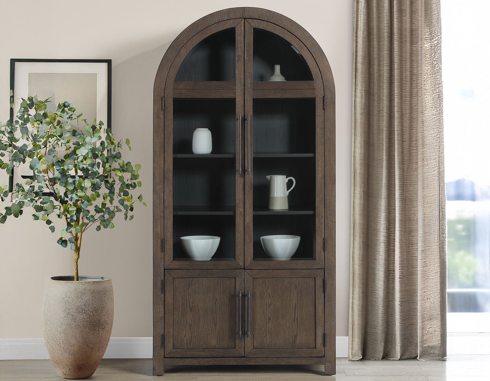 Magnolia Arched Glass Door Cabinet - Cocoa Brown/Black
