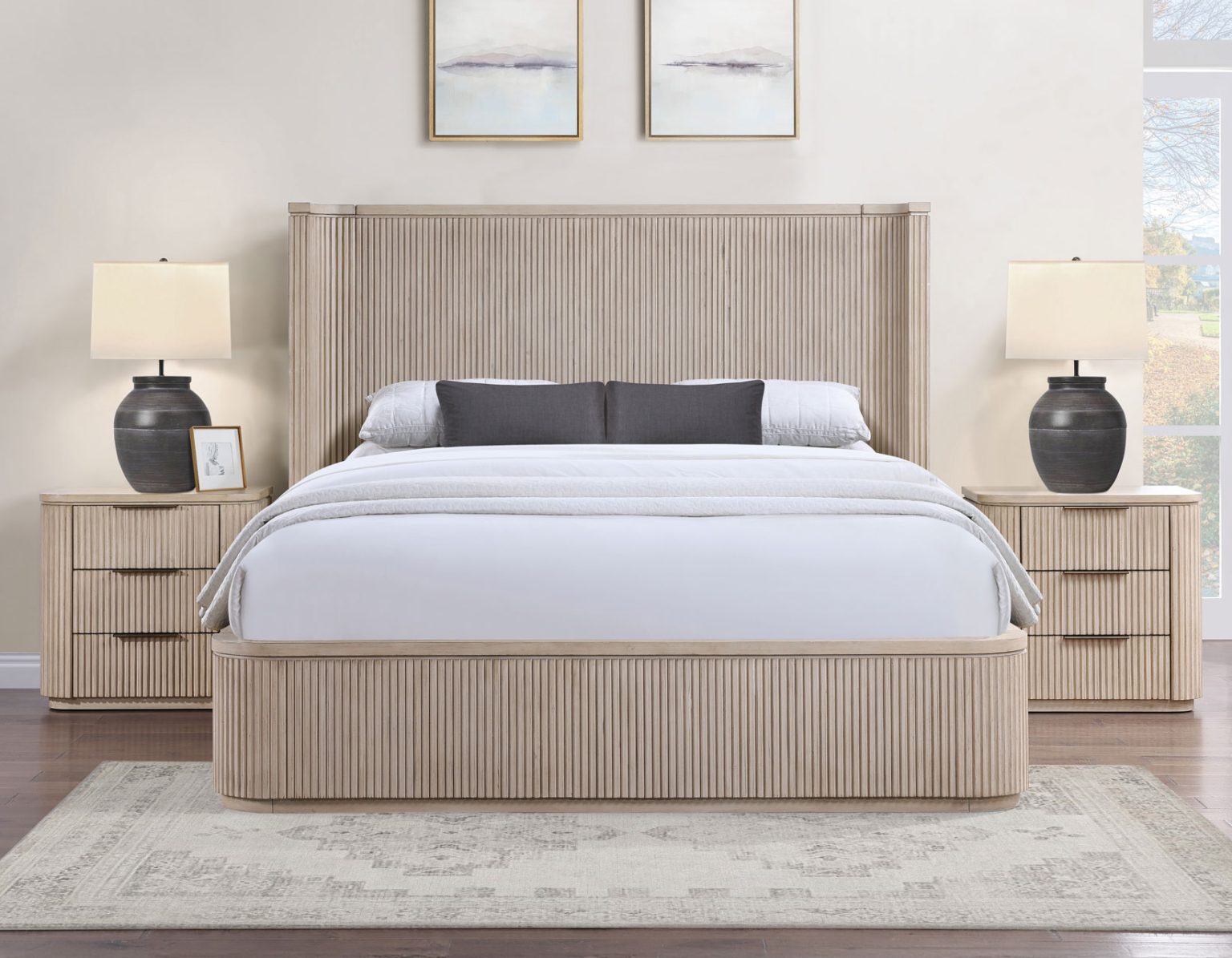 Henry Reeded Three Drawer Nightstand - Tan