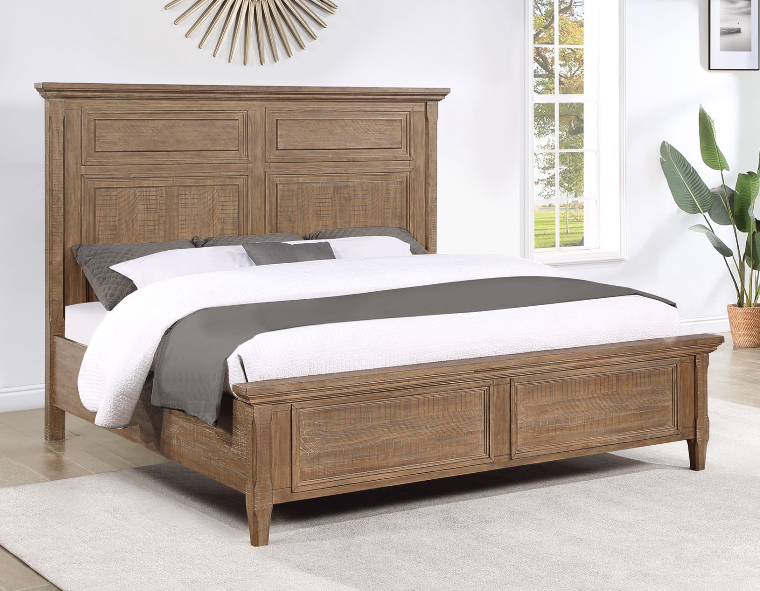 Riverdale Queen Rustic Panel Bed - Driftwood Finish