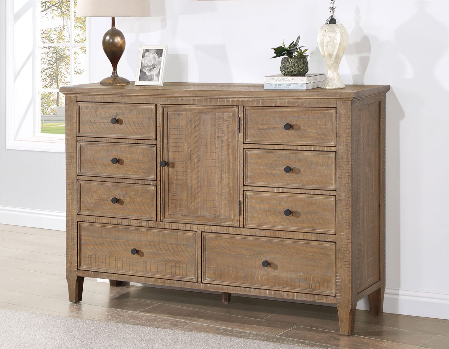 Riverdale Eight Drawer Dresser w/Door - Driftwood Finish