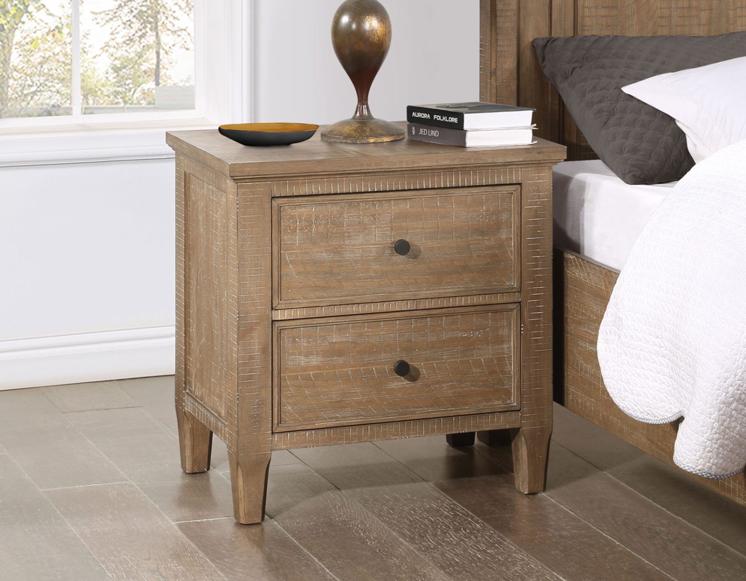 Riverdale Two Drawer Nightstand - Driftwood Finish