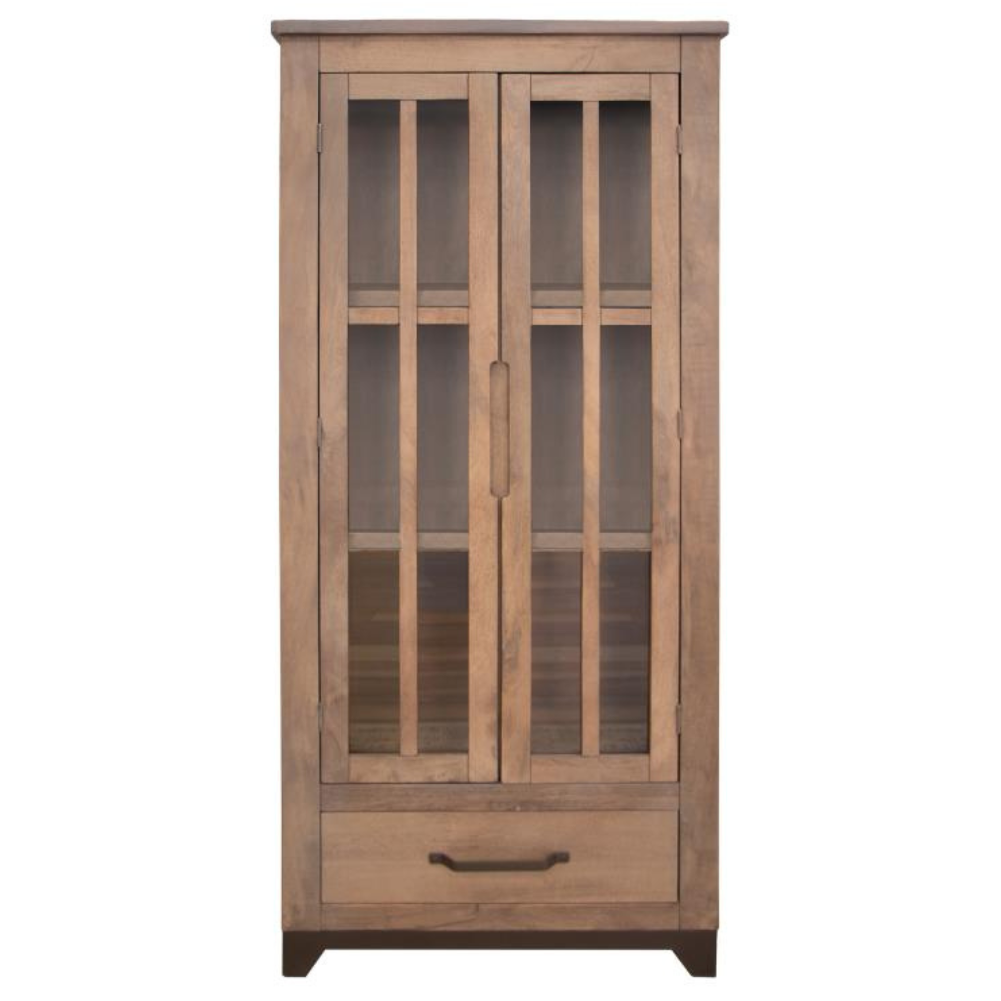 Parota Glass Door & Drawer Cabinet - Natural Brown