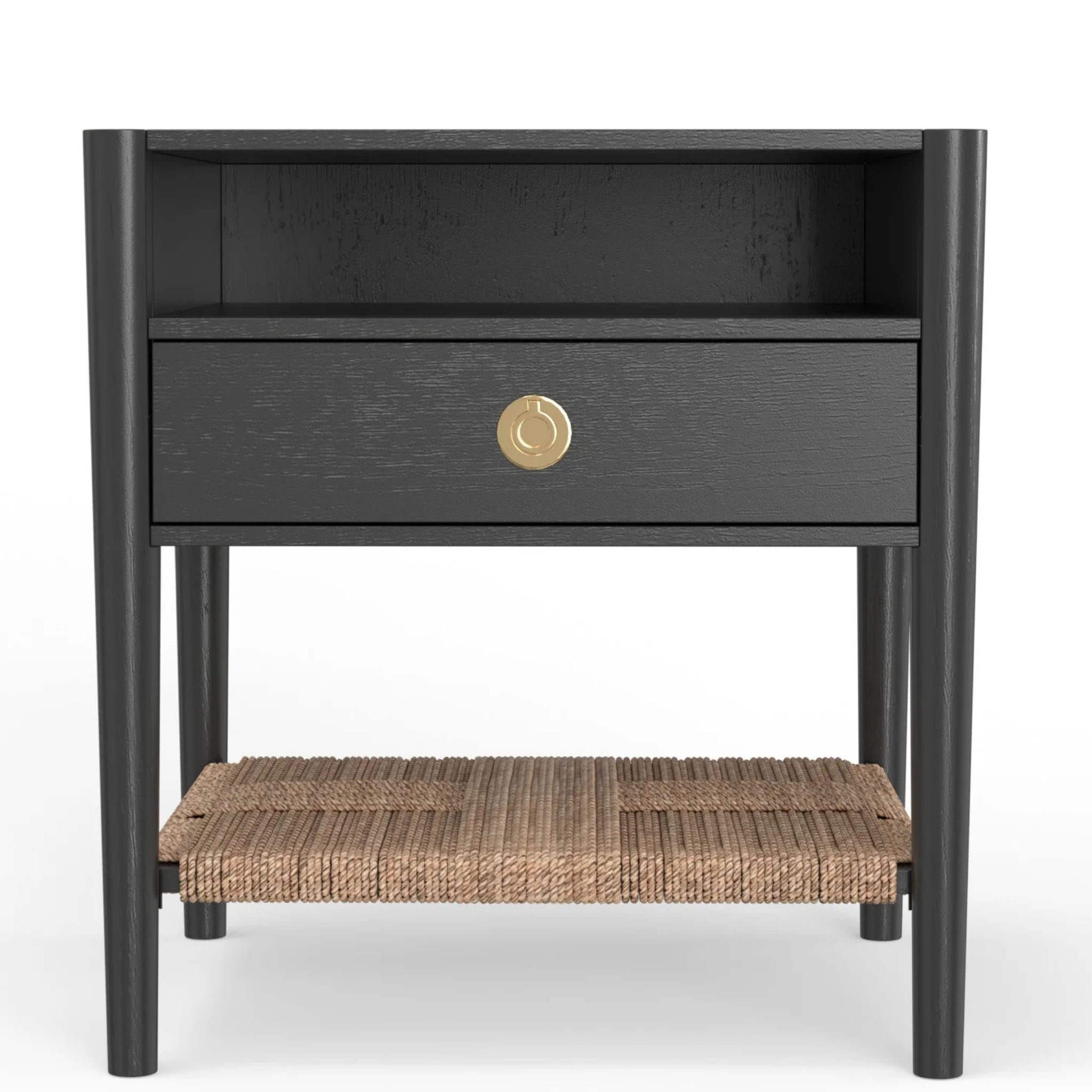 Cleo One Drawer Nighstand w/Shelf - Charcoal Gray/Wicker