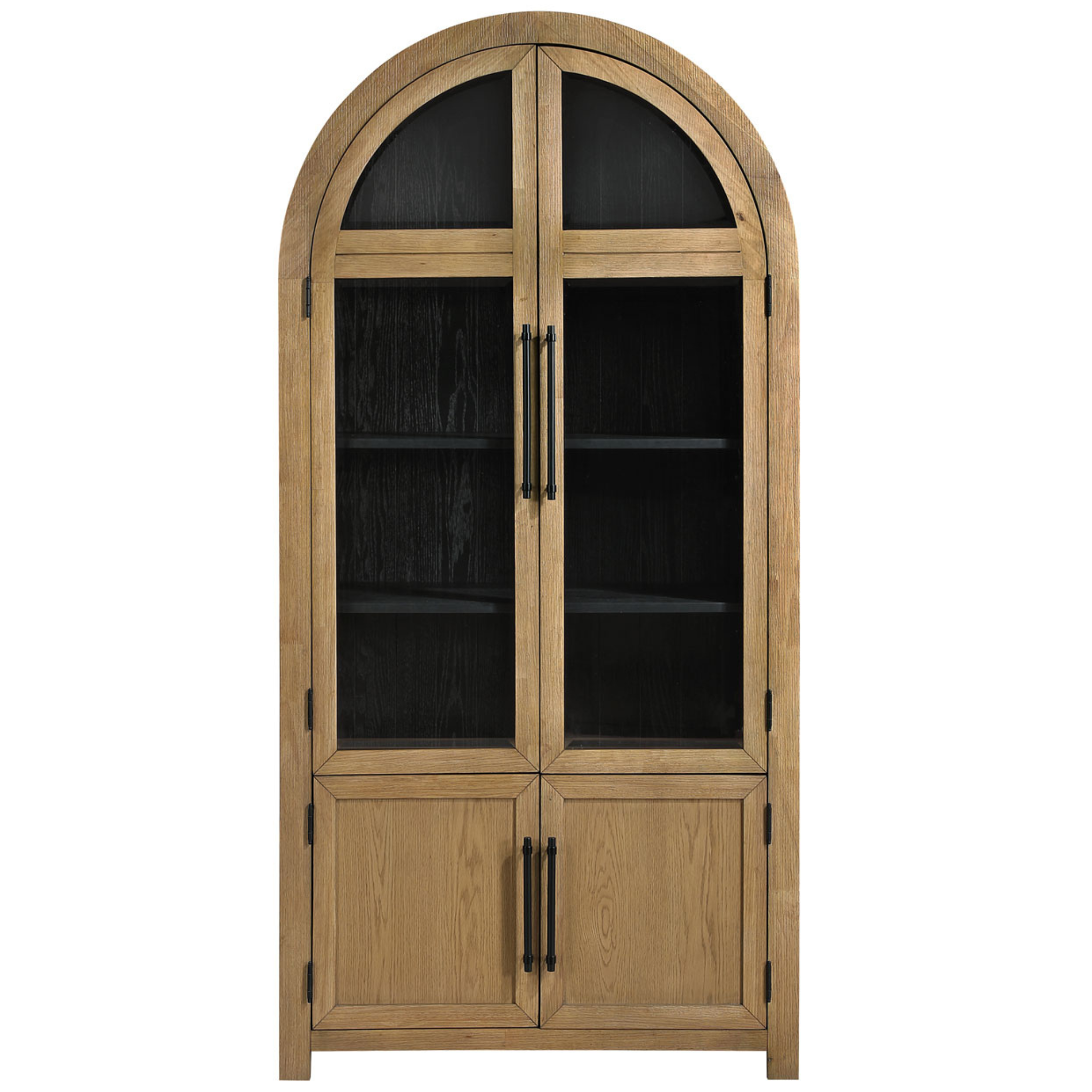 Magnolia Arched Glass Door Cabinet - Weathered Sand/Black
