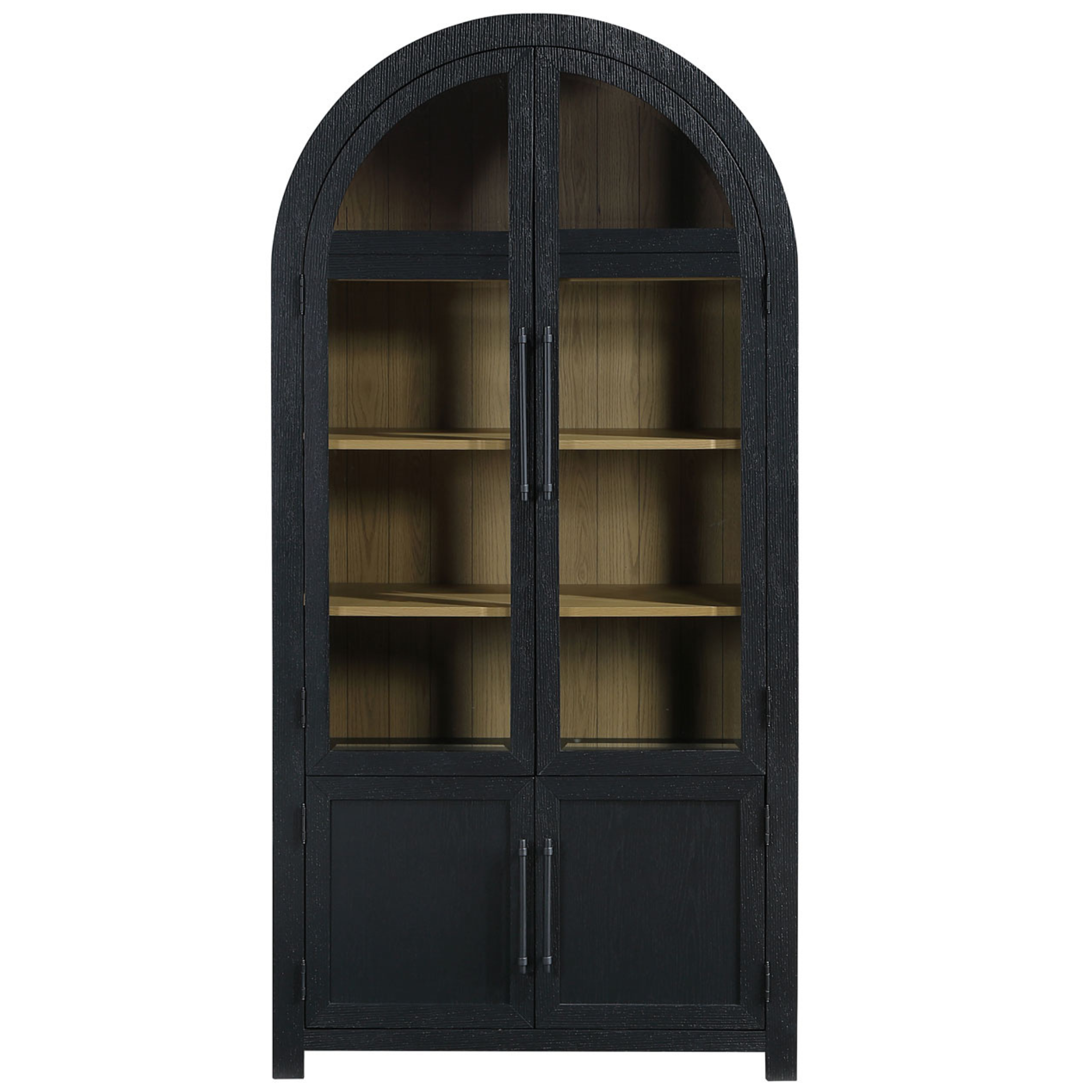Magnolia Arched Glass Door Cabinet - Black/Weathered Sand