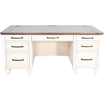 Worthington Double Pedestal Desk - Marble White/Buckskin