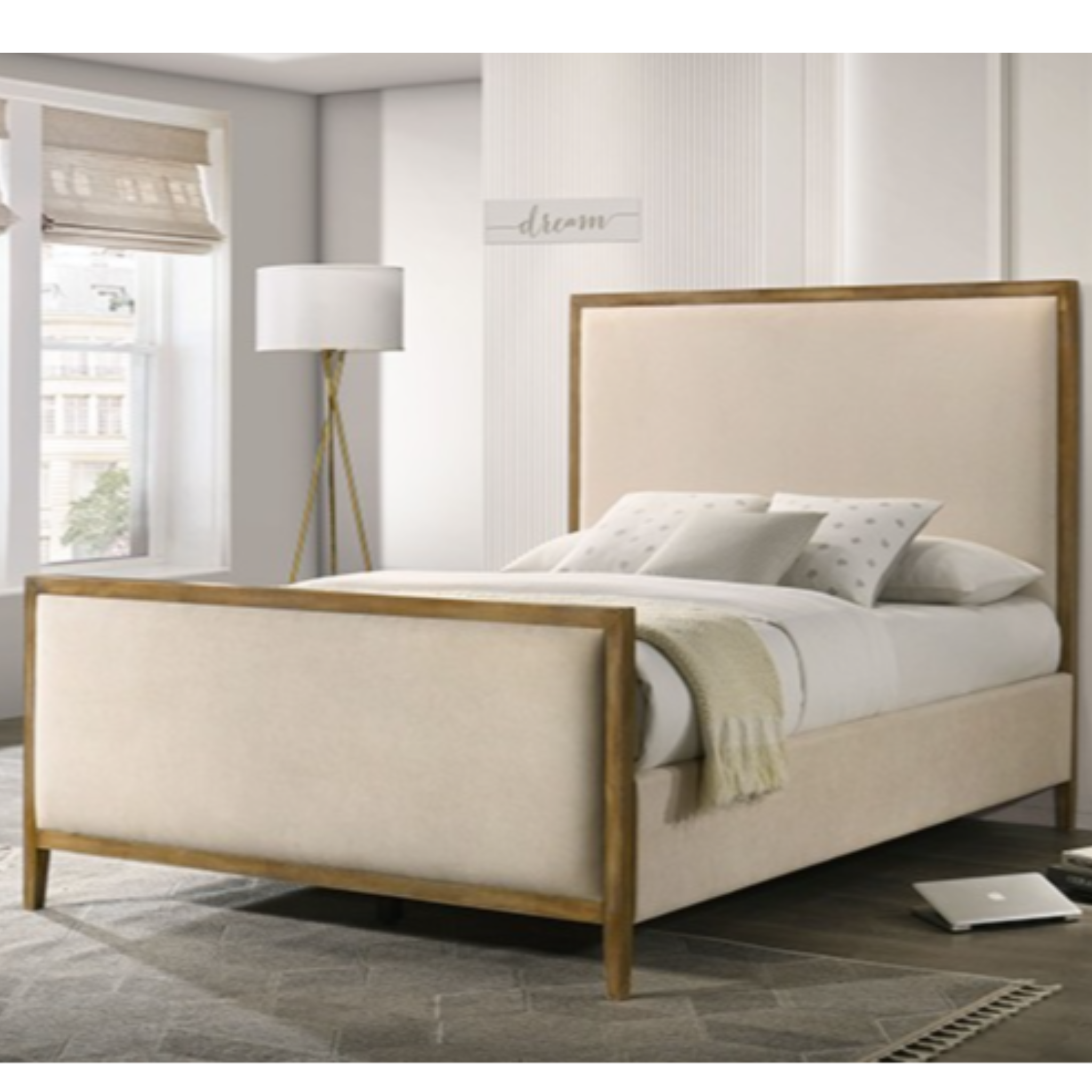Key West Upholstered Bed - Beige/Natural Oak