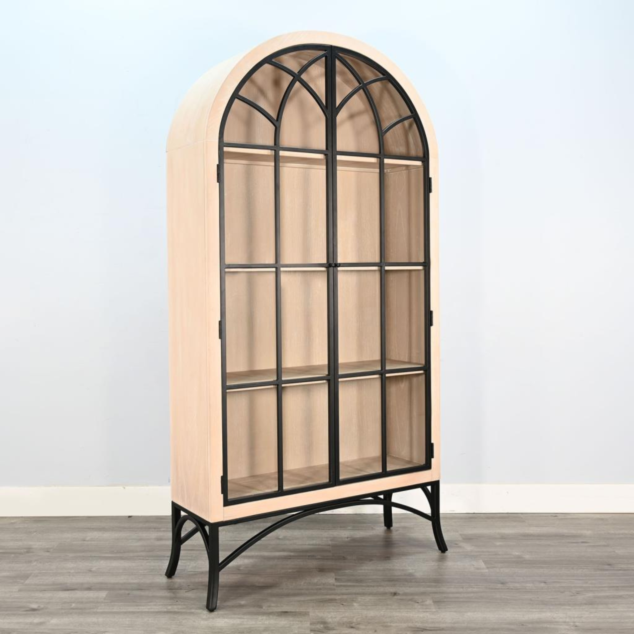 Sunny Designs Ella Arched Glass Door Cabinet - Natural