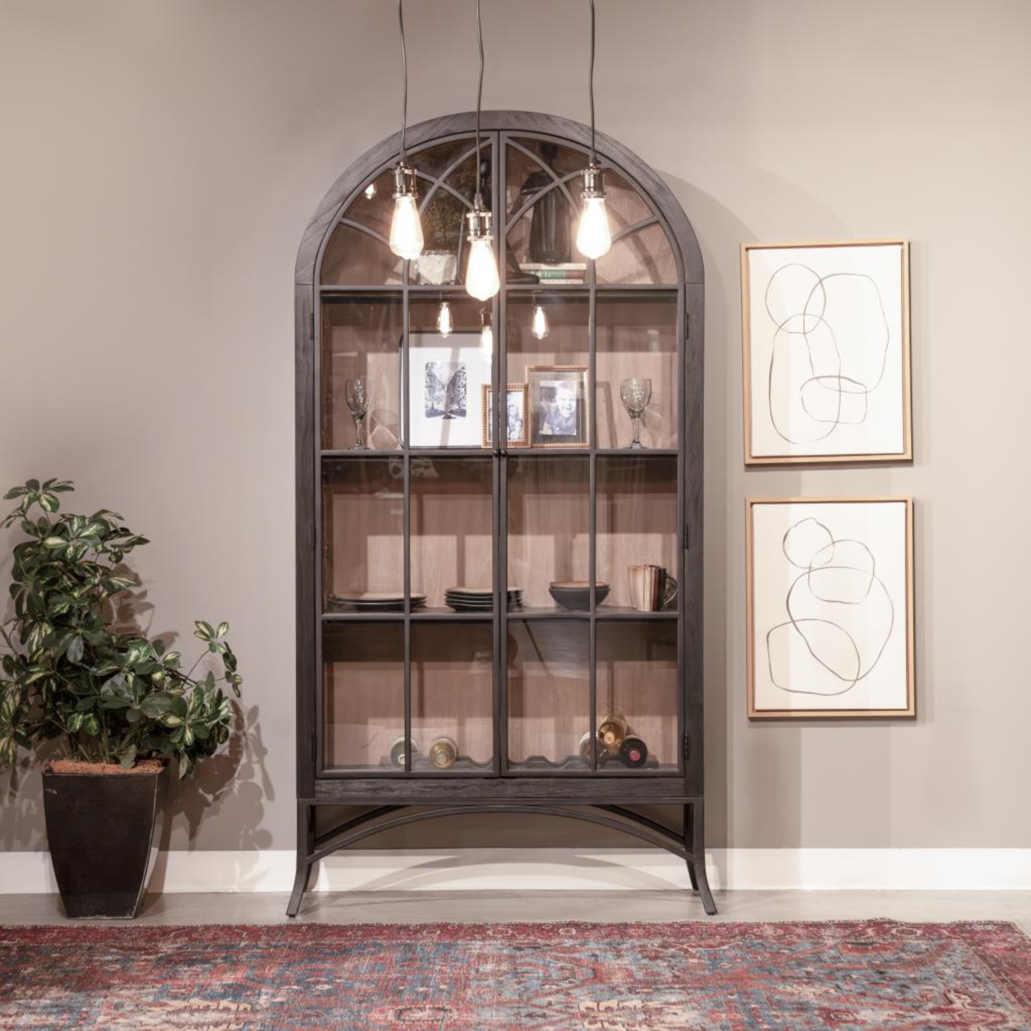 Sunny Designs Ella Arched Glass Door Cabinet - Black
