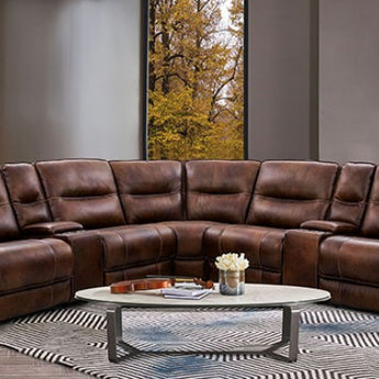 Louella Power Reclining Leather Sectional - Cognac